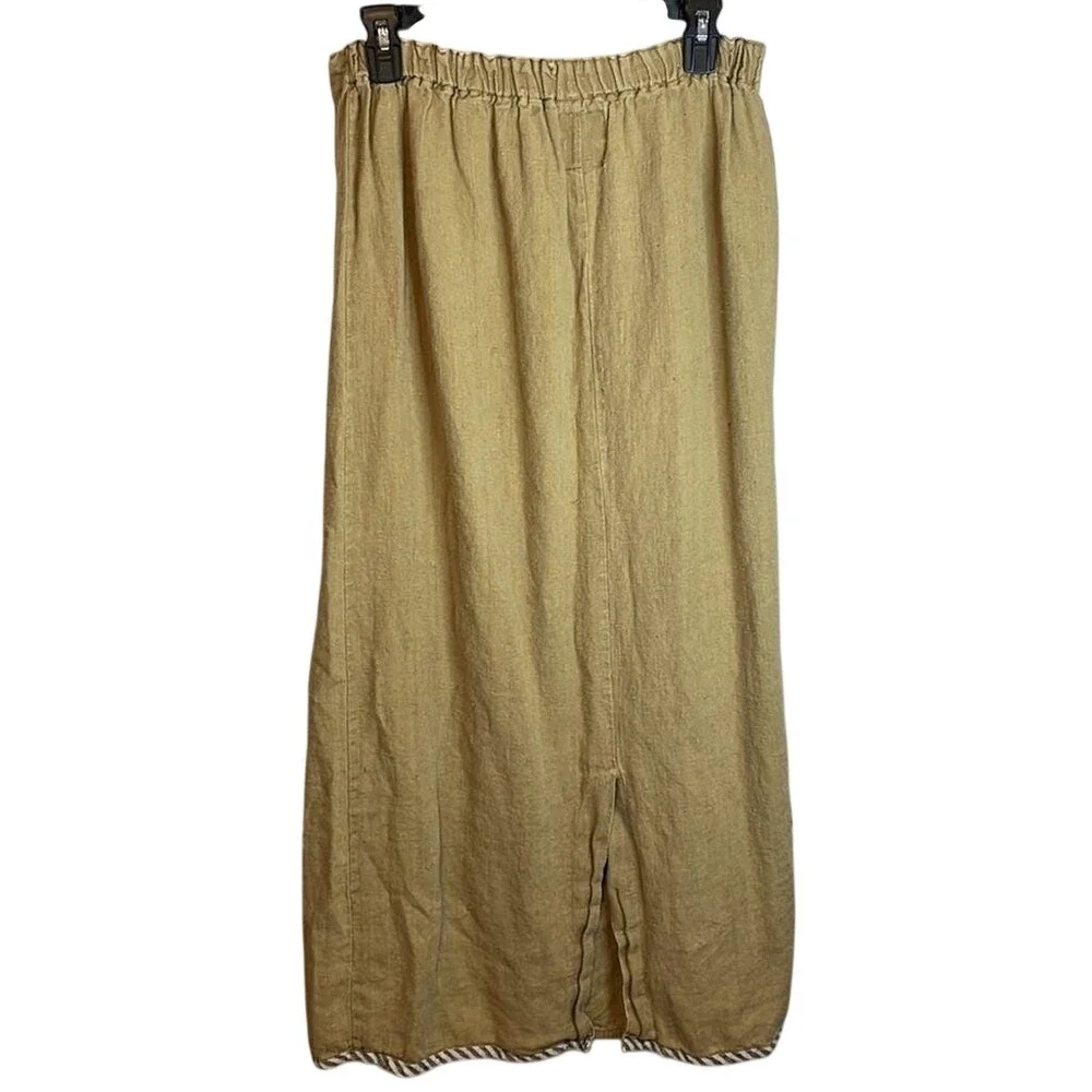 Visual Professional Tan Rayon‎ Elastic Waist Maxi Skirt Back Slit Made in USA OS